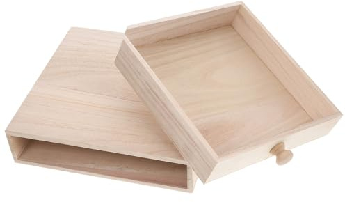 Gadpiparty Caja de madera sin terminar, organizador de almacenamiento apilable para bolsas de té, joyas, manualidades, caja de madera con grano natural para bricolaje y decoración del hogar