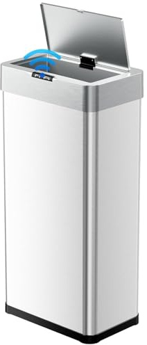 LIFERUN Cubo de basura con sensor, cubo de basura de cocina de 60 litros, tapa eléctrica con anillo de sujeción para bolsas de basura, cubo de basura automático sin contacto de acero inoxidable, color