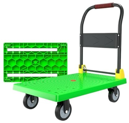Carretilla de Mano Carro Plegable Multifuncional, Carro de Carga Plano, portátil, empujado a Mano, Remolque for el hogar Transpaleta Manual(Green)