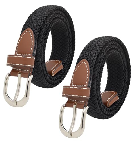 KEYRI 2 Pezzi Vita Elastica Cintura da Donna, Cintura Intrecciata Cinturas Versatile Morbida Neutra Moda Retrò, Taglia Unica Cinturas Elastica Regolabile da Donna Uomo (2 Nero)