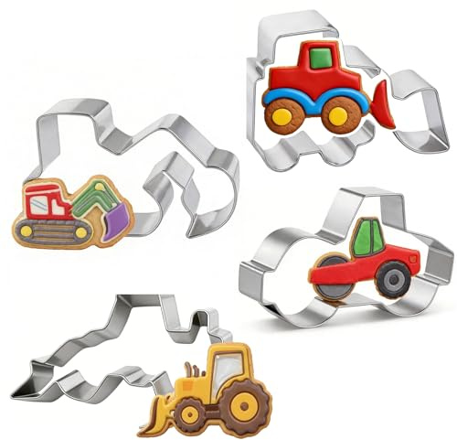 4 Stück Ausstechformen Traktor Plätzchen Ausstecher Edelstahl Ausstechform Set Keksausstecher Traktor Plätzchenausstecher für Backen Basteln Kinderbacken Kindergeburtstage