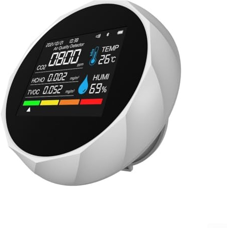 Détecteur de dioxyde de carbone 6 en 1 pour Gdfnmogo avec enregistrement des données TVOC, pour compteur d'air connecté pour intérieur, alertes réelles via (blanc)