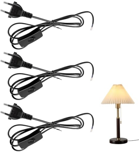 Cable con Interruptor, Kit de 3 Cables de Conexión con Enchufe y Interruptor, Cable de 1,8 m con Interruptor para Lámparas, Lámparas de Mesa, Adecuado, Uso Doméstico y Reparación de Interruptores