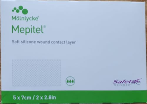 Mepitel ME290500 Weiche Wundauflage aus Silikon, mit Safetac-Technologie, 5 x 7 cm (B x L), 5 Stück