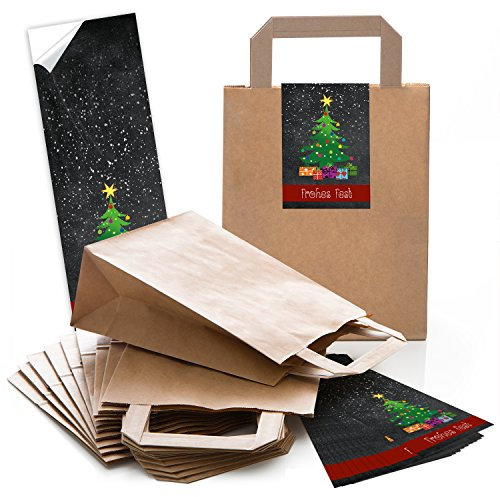 Logbuch-Verlag 10 kleine Geschenktaschen Weihnachten Tüten Papiertaschen 18 x 8 x 22 cm Kraftpapier mit Banderole zum Verschließen für Kunden