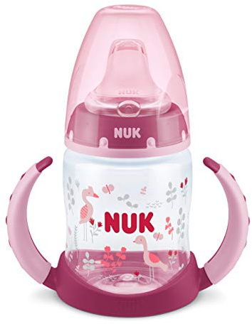 Nuk First Choice Trinklernflasche, Silikon-Trinktülle, 6-18 Monate, 150 ml, Vogel (Rosa)