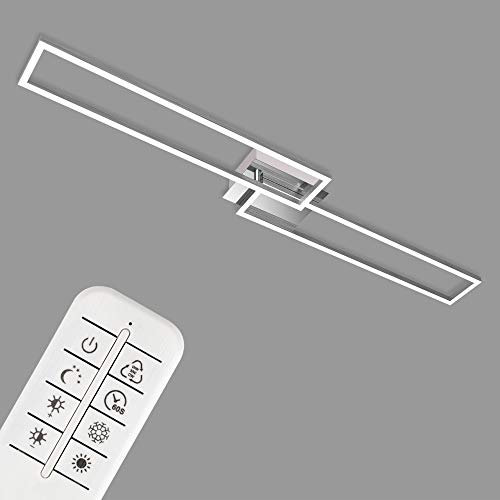 BRILONER - LED Deckenlampe mit Fernbedienung, dimmbar, einstellbar von warmweiß bis neutralweiß, LED Lampe, Deckenleuchte, Wohnzimmerlampe, Schlafzimmerlampe, Küchenlampe, 110x25x8 cm, Chrom-Alu