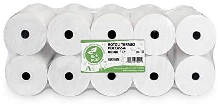Lot de 10 rouleaux de papier thermique CF pour caisses enregistreuses 80 x 80 cm, trou 12 mm, papier homologué pour tickets de caisse et reçus télématiques