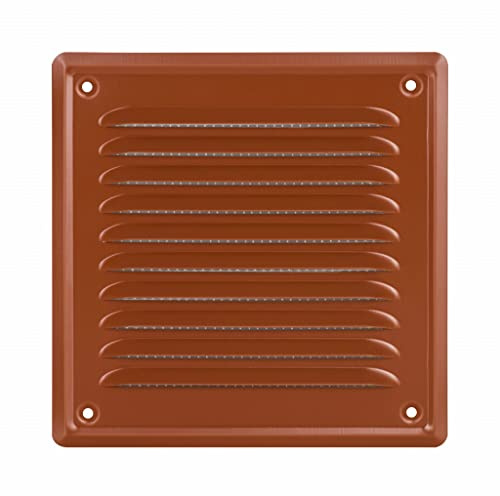 ADGO Ventilationsgaller stål 16,5 x 16,5 cm ventilationsgaller med insektsskydd – frånluftsskydd – ventilationsgaller – ventilationsgaller – vägggaller – 1 st. tegelfärg