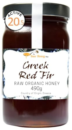 Aktiver Roher Griechischer Tannenhonig 23 Bio, 490g – Roter Tannenhonig Roh & Unpasteurisiert – Kaltgepresst aus dem Kaliakouda-Gebirge – Natürliches Prebiotikum & Antibakteriell