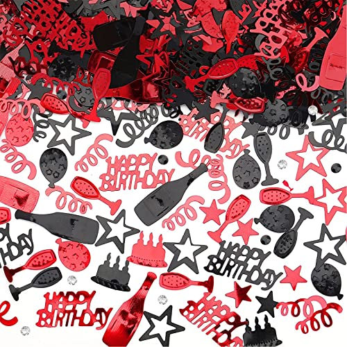 GoldRock Happy Birthday Konfetti - Schwarz Rot, Confetti Tischdeko für Mädchen, Geburtstagsdeko, Luftschlangen - Deko für Frau & Mann