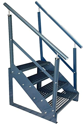 Kaminbau Mierzwa Premium Treppe Freistehend 4 Stufen Anthrazit beidseitigem Geländer (Breite 1000 mm) (Höhe 76cm) Wetterfest Gitterroststufe Gartentreppe