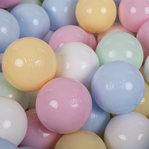 KiddyMoon 50 Bälle/7Cm Kinder Bälle Spielbälle Für Bällebad Baby Einfarbige Plastikbälle Made In EU, Pastellblau/Pastellgelb/Weiß/Minze/Rosa