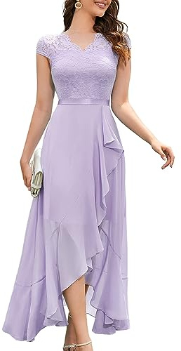Bbonlinedress Mujer Vestido A-línea de cóctel Top Falda de Encaje Columpio de Gasa para Boda de Bola de Fiesta Cuello en V Manga Corta Gasa Corte para Mujer