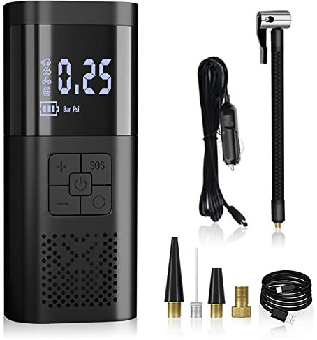 Elektrisk luftpump med 6000 mAh batteri 150 PSI bil trådlös luftmpressor med digital L-skärm Mini däckpump med LED-ljus for cykelmotorcykel bilbollar och uppblåsbara chions