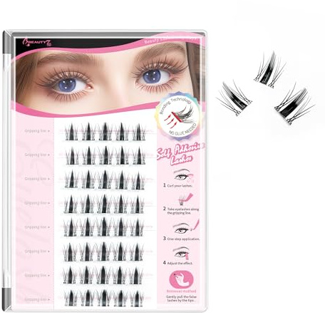 Beauty7 Self Adhesive Eyelashes 40pcs Lash Clusters Press On Self Stick Lashes Reusable Self-adhesive Eyelash Clusters 1 Step Lashes Pre Glued Cluster Lashes (Wild Girl)