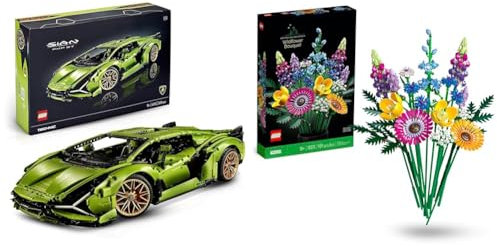 LEGO Technic 42115 Lamborghini Sián FKP 37, Maquette Voiture, 1:8, Collection & 10313 Icons Wildflower Bouquet Set, Artificial Flowers with Poppies and Lavender, Crafts, Botanical Collection
