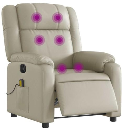 vidaXL Massagesessel Elektrisch, Sessel Verstellbare Rückenlehne Fußteil, Fernsehsessel Relaxsessel mit Liegefunktion, Liegesessel Polstersessel Ruhesessel, Creme Kunstleder