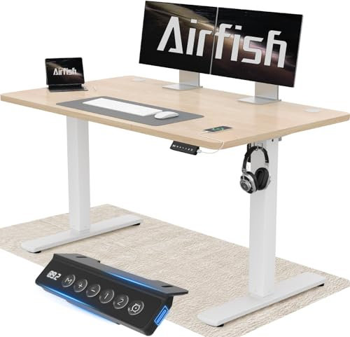 Airfish Escritorio Regulable en Altura con USB, Escritorio eléctrico con función de Memoria, escritorios eléctrico Regulable en Altura 73-118cm,120x60cm,Beige