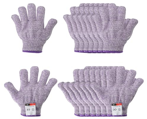 PATIKIL Cut Resistant Gloves, 8 Pair Level 5 Protection Anti Cutting Gloves Cut Proof Gloves for Kitchen Wood Carving Working, X-Small, Purple