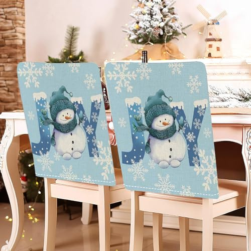 Hiseng Weihnachten Stuhlhussen Rosa Stuhlrückenbezug 2/4/6/8er Set, 58x49cm Schutzhülle Baumwoll-Leinen Weihnachten Dekoration für Esszimmerstühle, Party (4er Set,Blauer Yeti)