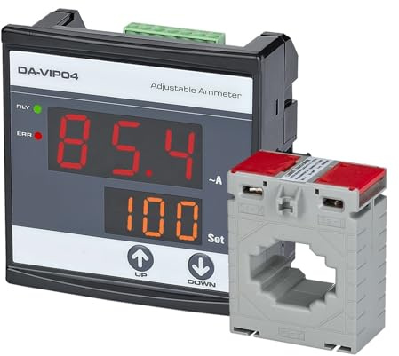 AIRUIXI Medidor de Energía Amperímetro Digital de sobrecorriente Ajustable DA-VIP04 (0,1-999 A) (con Alarma)(CT 100A)