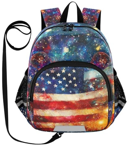 American Cosmic Flag Toddler Harness Backpack for Boys Girls 3-6 Years Kids Backpack with Anti Lost Safety Leash Baby Travel Bag for Preschool Walking Travel