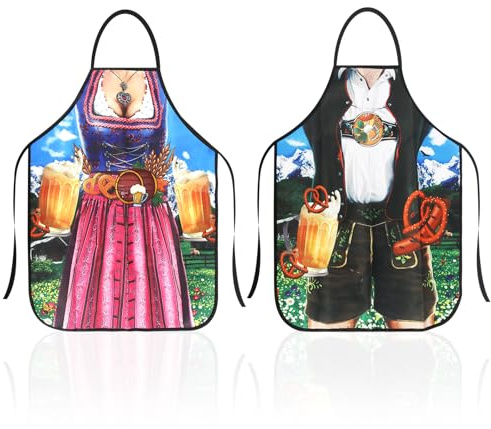 BELIHOME Set of 2 Oktoberfest Cooking Aprons, Funny BBQ Apron, Dirndl Apron for Oktoberfest Motif Apron, Kitchen Apron, Bib Apron, BBQ Apron for Beer Festival, Folk Festival, Carnival, Theme Party