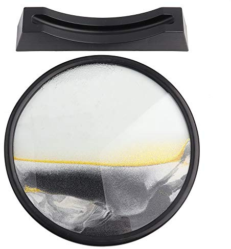 CHEOTIME Bewegliches Sandkunstbild, flüssige Bewegung, rundes Glas, 3D-Sanduhr-Dekorationslandschaft, dynamische Sandkunst-Sandlandschaften, sensorisch entspannende (12 inches Black)