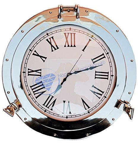 Nagina International Beautiful Nautical Aluminum Nickel Polished Premium Large Home Decor Wall Clock | Ship's Porthole Time's Clock | Metal Craft Gift