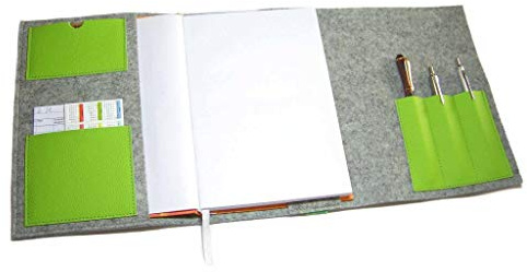Kalender Organizer Kalenderhülle Hülle Einband Merino Wollfilz Filz mit Leder und Gummiband Farbwahl für Din A5 Buchkalender, Notizbuch, Buch