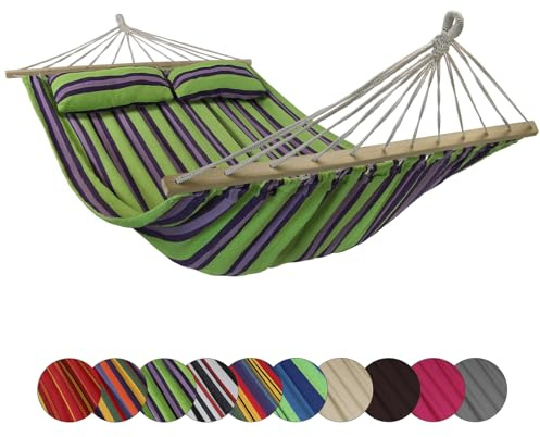 BB Sport Stabhängematte 240 x 150 cm 2 Kissen 300 kg 2 Personen Kreta | Garten, Balkon, Terrasse, Liegefläche, Reise, Entspannung, Sommer, Lesen, Schaukeln, Camping