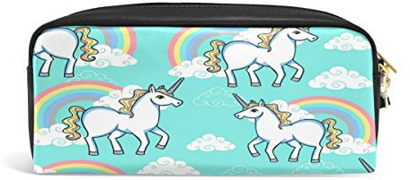 Domoko Cartoon Einhorn Rainbow Cloud PU Leder Federmäppchen Etui Schminktasche Make-up Kosmetik Reise Schultasche