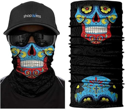 ShopINess Schlauchschal Totenkopf Multifunktion – Unisex Röhrenschal/Bandana für Motorrad, Sport & Outdoor | Atmungsaktiv, schnelltrocknend, UV-Schutz UPF 40+ | Halloween & Karneval