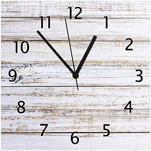 Wallario Design-Wanduhr Helle Holzstruktur - Muster - Alter Dielenfußboden aus Glas, Motiv-Uhr Größe 30 x 30 cm, Schwarze Zeiger
