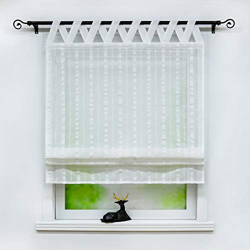 Joyswahl Raffrollo Halbtransparentes Bändchenrollo Mila 140x140 Streifen | Raffgardinen Unifarbig, Fenster Schals mit Schlaufen, Vorhänge Wohnzimmer, Schlaufenrollo Leinenoptik, Fensterrollo 1er Pack