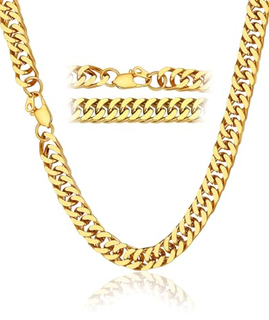 ChainsHouse Halskette Edelstahl Panzerkette für Herren Damen 10MM breit kubanische Halskette Cuban Kette Gold mit Geschenkebox enthält - 61cm