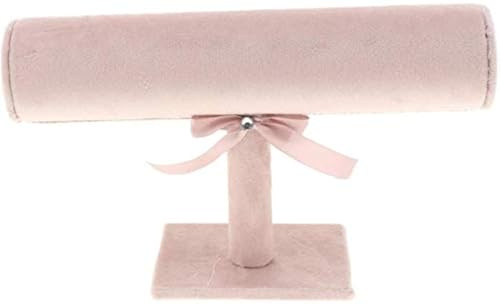 FRECI Jewellery Display Holder T Bar Velvet Black Jewellery Display Stand Showcase Organizer for Bracelets, Watches, Necklaces, Decorative Chains - Pink