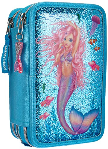Depesche 10979 TOPModel Fantasy - Gefüllte 3-fach Federtasche im Mermaid Design, Federmappe ca. 7,5 x 13 x 20 cm groß, mit Filz- und Buntstiften, Lineal, Schere, Kleber, uvm.