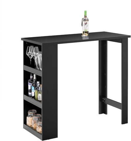SoBuy Tavolo Alto da Cucina, Tavolo da Bar Moderno con Ripiani di Stoccaggio, Design Salvaspazio per Cucina Piccola, Soggiorno, Angolo Bar o Studio Nero 112 x 57 x 106 cm FWT17-II-SCH
