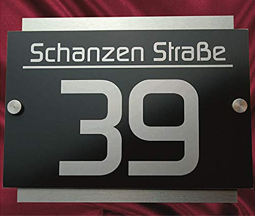 Hausnummer Anthrazit V2A Edelstahl Design Hausnummernschild Gravur RAL 7016 Leskow Metalldesign