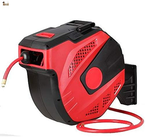 BricoLoco Avvolgitore Automatico Tubo Aria Compressa per Compressore Tamburo 20+2 Metri Retrattile Supporto a muro che permette di ruotare a 180° Tubo PVC Flessibile