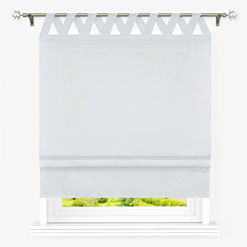 Heichkell Raffrollo mit V-Schlaufen Blickdicht Raffgardine Wohnzimmer Einfarbige Fensterstores Schlaufenrollo Leinen Faltenrollo Verdunklung Grau BxH 120x140 cm