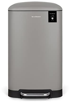 Les Collectors Poubelle Cuisine à pédale Acier Inoxydable n°725, Capacité 30 L, Compacte, Pratique, Seau intérieur amovible, Design, Résistante, Fermeture couvercle silencieuse, Gris Clair