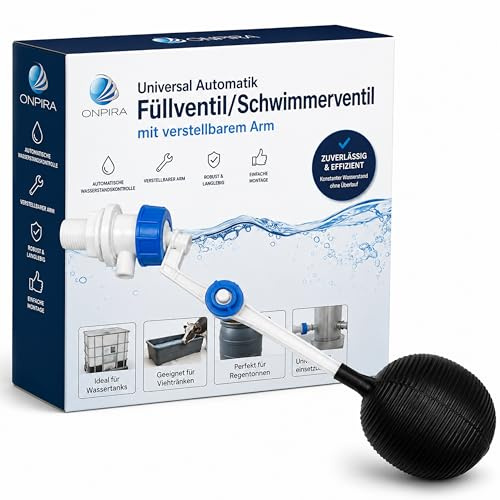 ONPIRA® Universal Automatik Füllventil/Schwimmerventil mit verstellbarem Arm – Universelles Füllventil für WC Spülkasten,Wassertank, Robust & Hohe Durchflussmenge Automatische Wasserregulierung