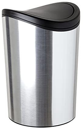 TATAY Cestino da bagno con coperchio ribaltabile, Capacità 6L, Polipropilene, Senza BPA, Metallico. Misure 19 x 19 x 28 cm