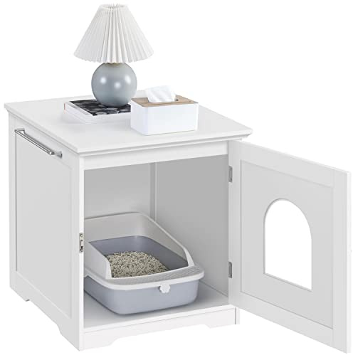 Yaheetech Litière pour Chat Maison de Toilette en Bois avec Poignée Latérale et 7 Trous d’Aération 48,5 x 51 x 51,5cm Blanc