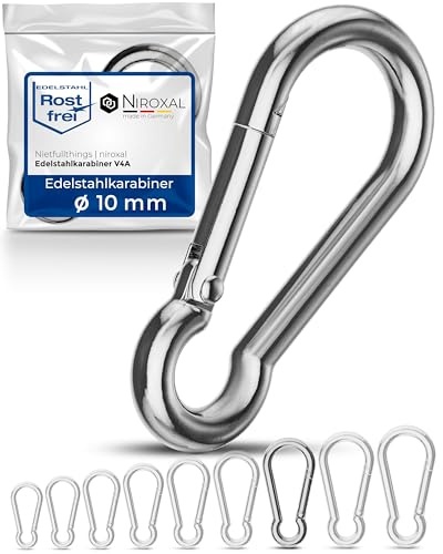 Niroxal 10 mm Stainless Steel Snap Hook – Heavy Duty Carabiner Clip – Marine Grade 316 – Spring Snap Hook – 1 Pack