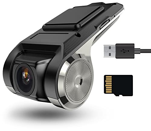 Hikity USB DVR On-Dash Camera - Loop Recording Dash Camera for Cars with 32GB SD Card 24H Parking Mode Driving Recorder LDWS FCWS Dash Cam for Android Radio Stereo GPS DVD