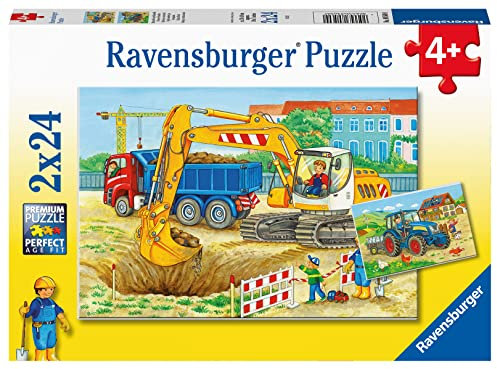 Ravensburger Puzzle 80560 - Bauernhof und Baustelle - 2X 24 Teile Puzzle für Kinder ab 4 Jahren